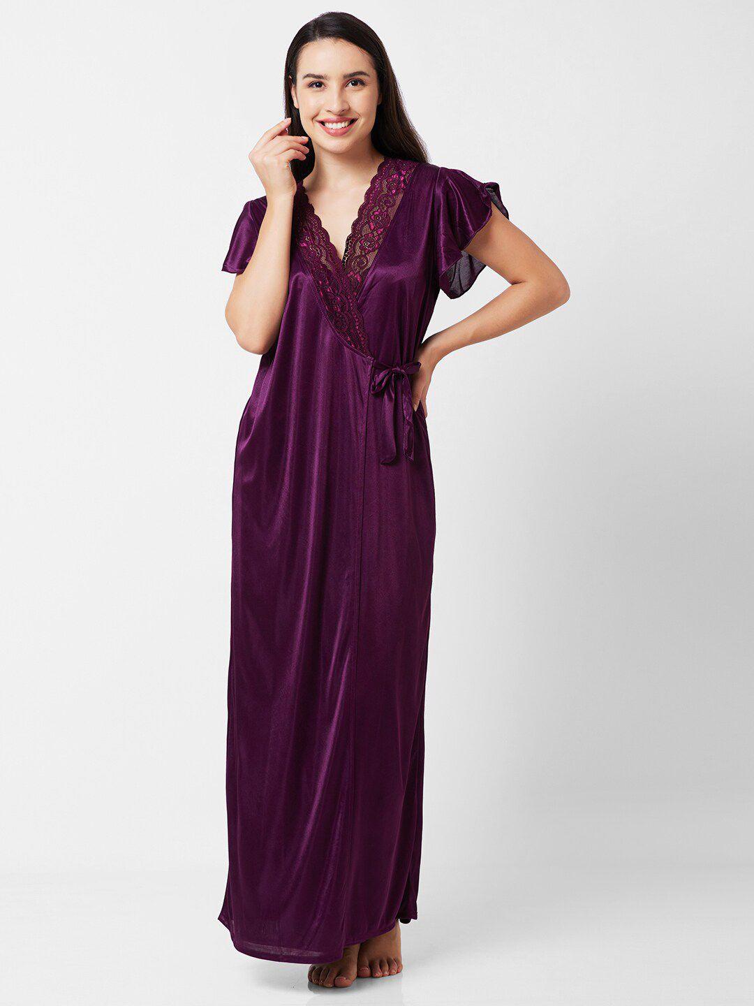 fashionrack lace shoulder straps sleeveless satin maxi wrap nightdress with robe