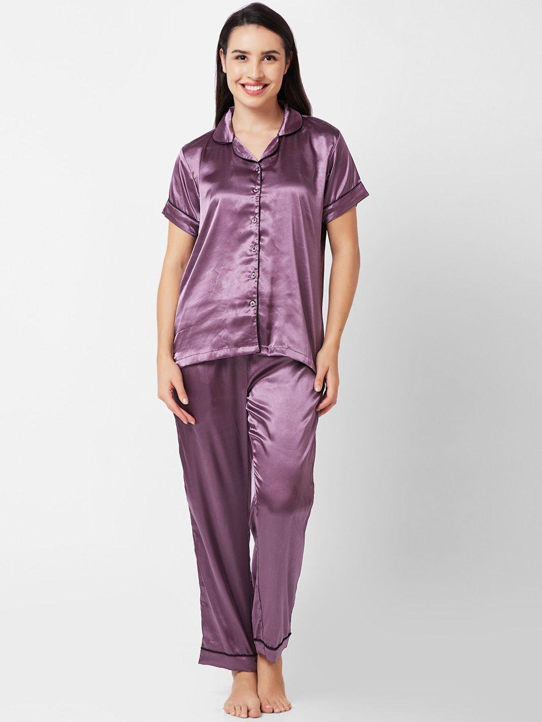 fashionrack lapel collar satin shirt  & pyjama