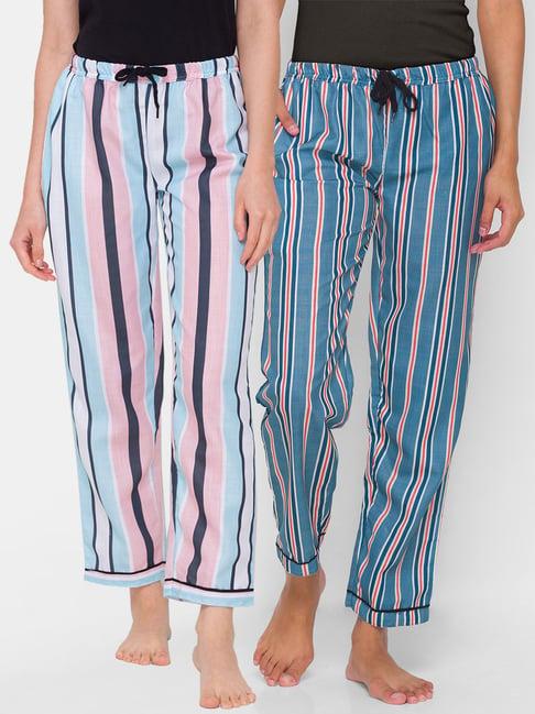 fashionrack multi & navy stripes pyjamas with pocket (pack of 2)