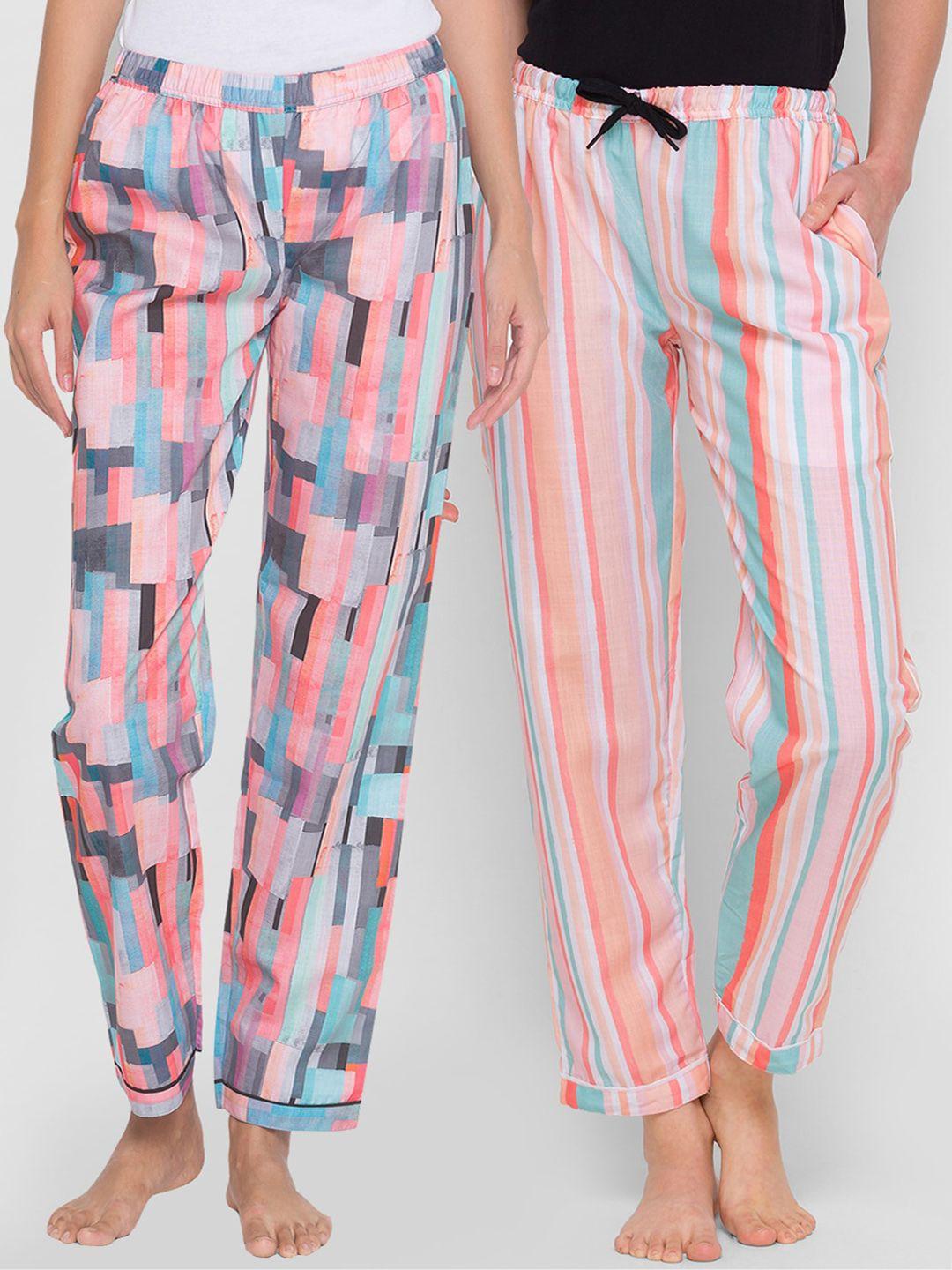fashionrack pack of 2 pink striped cotton lounge pants