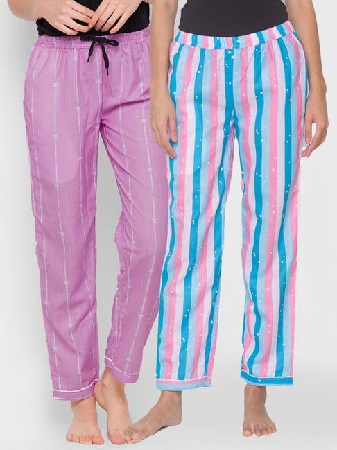 fashionrack pink & purple stripes pyjamas with pocket (pack of 2)