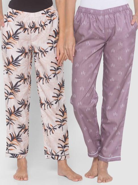 fashionrack purple & beige floral pyjamas with pocket (pack of 2)