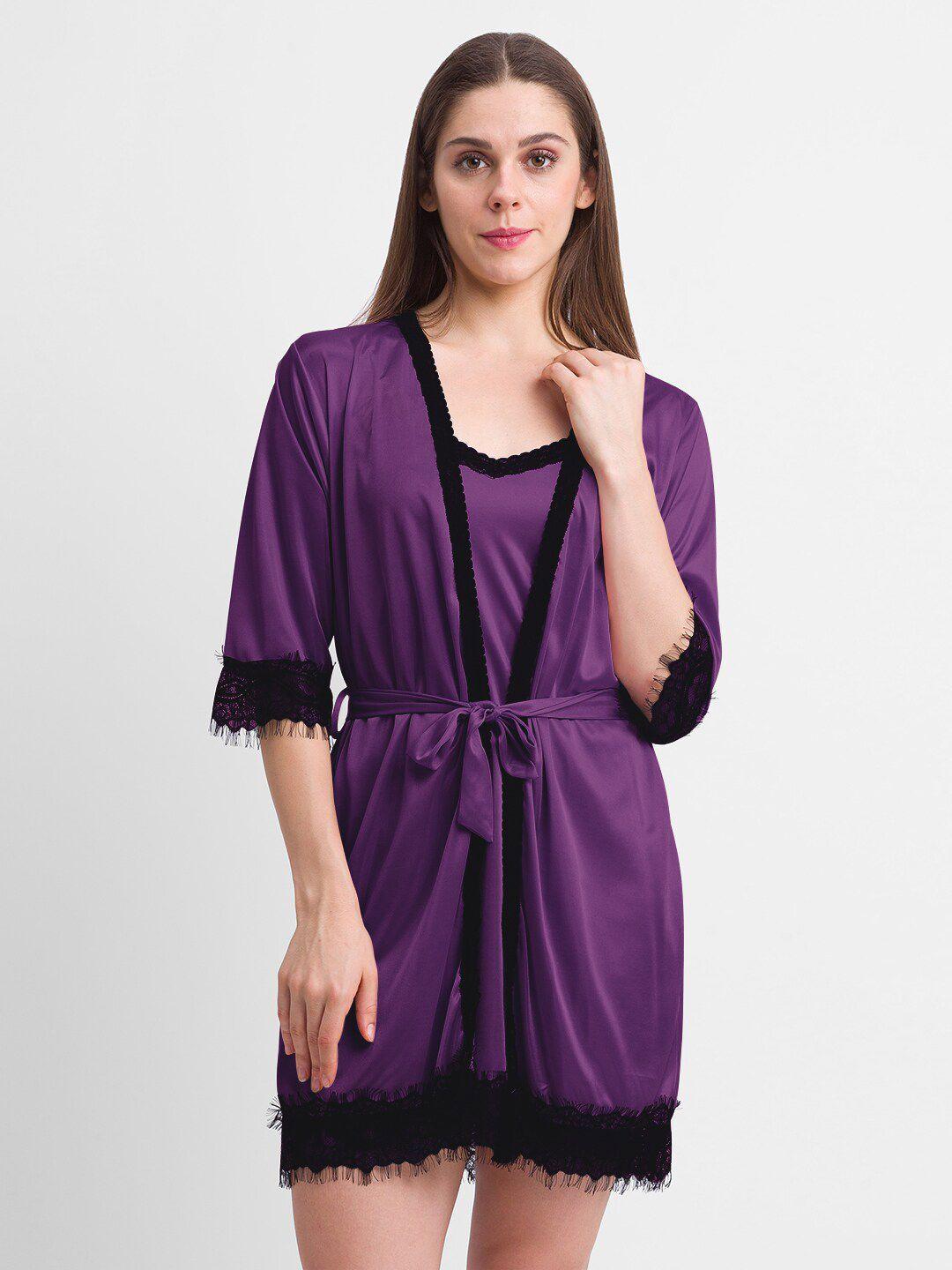 fashionrack purple & black satin baby doll