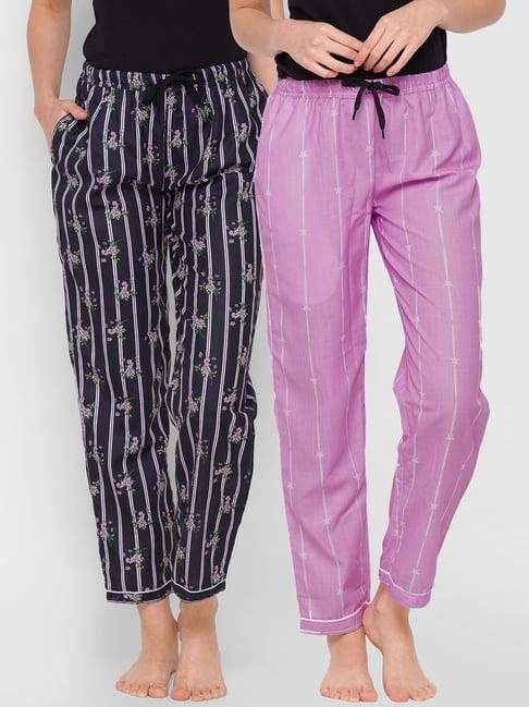 fashionrack purple & black stripes pyjamas with pocket (pack of 2)