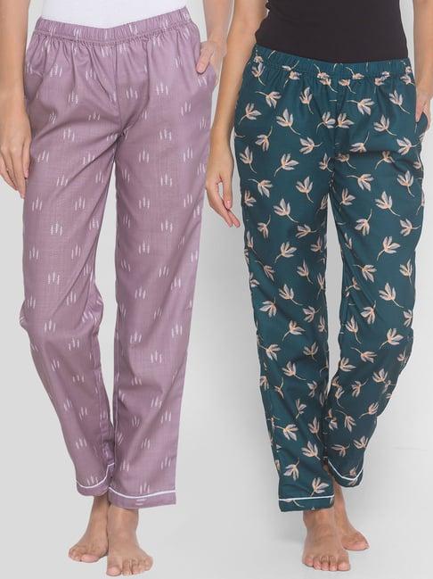 fashionrack purple & green floral pyjamas with pocket (pack of 2)