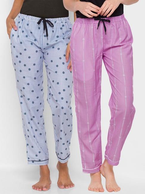 fashionrack purple & grey stripes pyjamas with pocket (pack of 2)