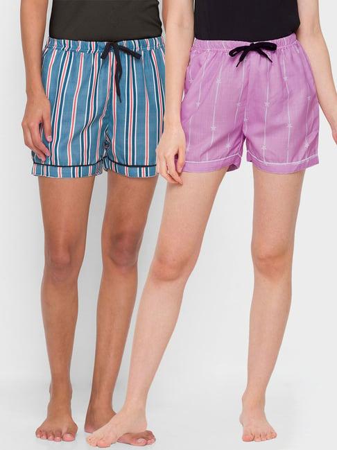 fashionrack purple & navy stripes shorts with pocket (pack of 2)