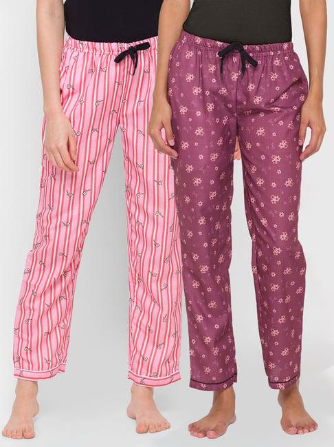 fashionrack purple & pink floral pyjamas with pocket (pack of 2)