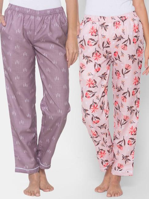 fashionrack purple & pink floral pyjamas with pocket (pack of 2)