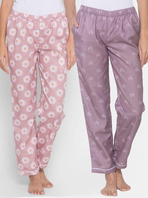 fashionrack purple & pink floral pyjamas with pocket (pack of 2)