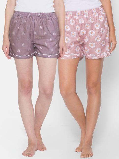 fashionrack purple & pink floral shorts with pocket (pack of 2)