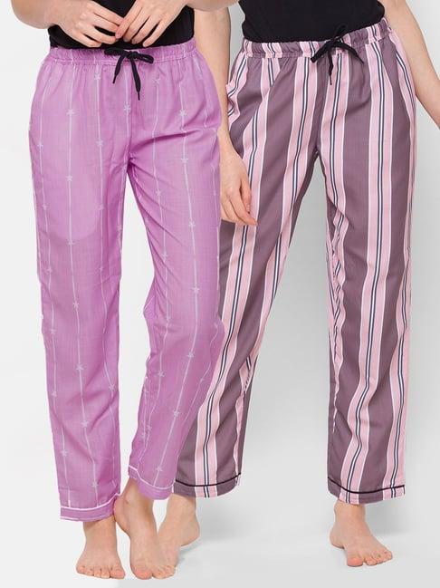 fashionrack purple & pink stripes pyjamas with pocket (pack of 2)