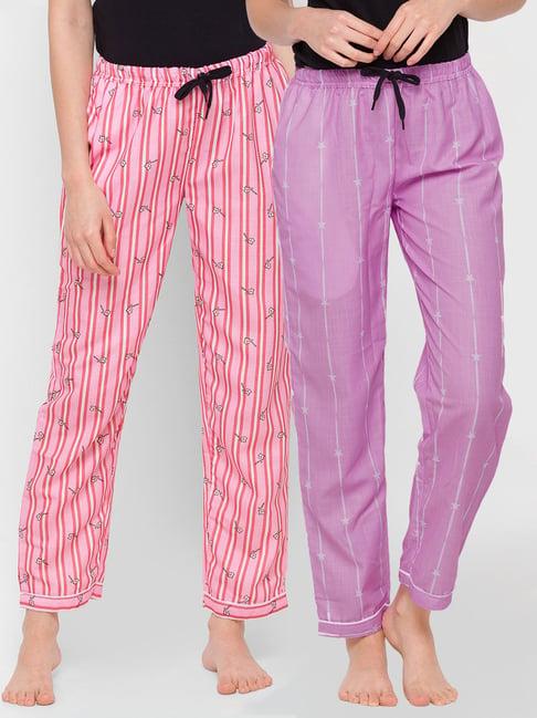 fashionrack purple & pink stripes pyjamas with pocket (pack of 2)