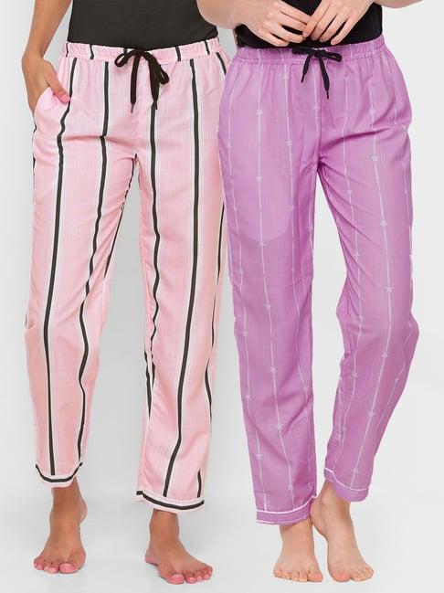 fashionrack purple & pink stripes pyjamas with pocket (pack of 2)