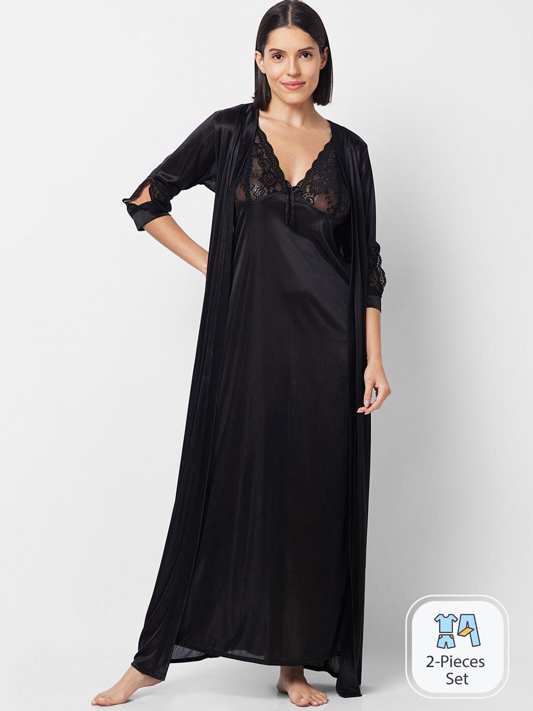 fashionrack shoulder straps satin maxi nightdress with robe