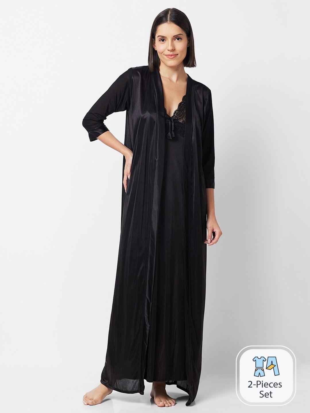 fashionrack shoulder straps satin maxi nightdress with robe