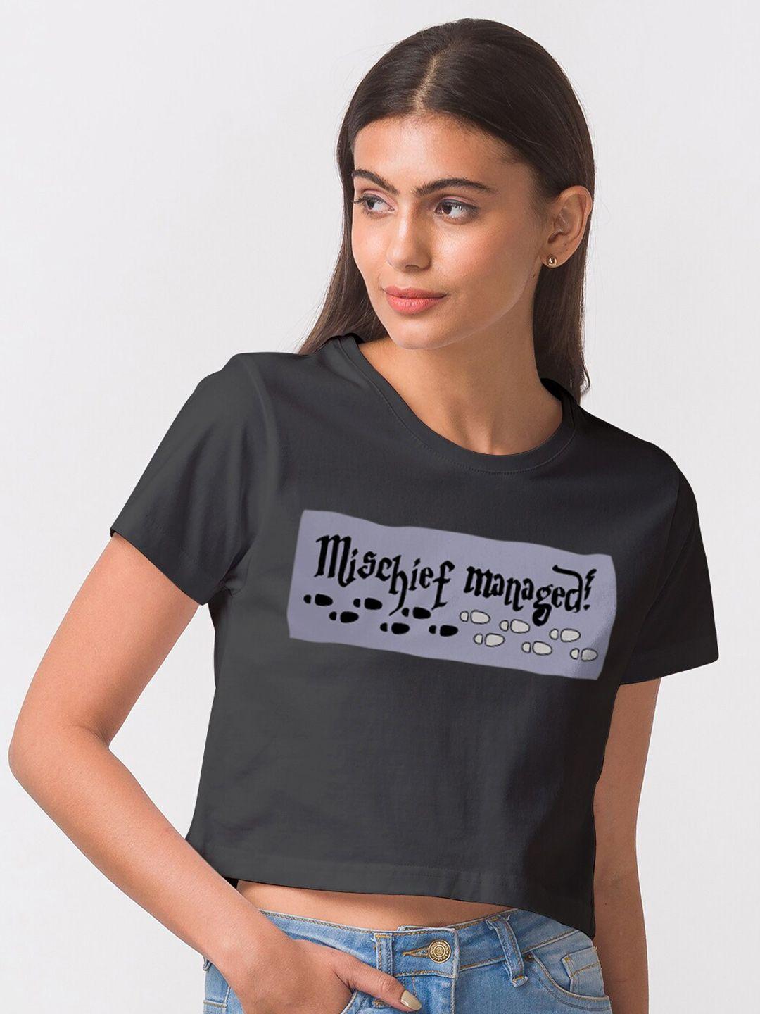 fashionrack women charcoal typography printed extended sleeves bio finish t-shirt
