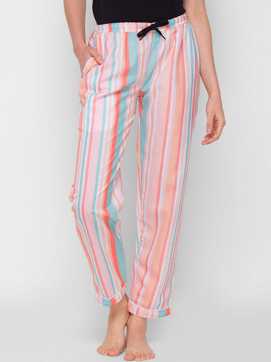 fashionrack women muticoloured cotton striped lounge pants