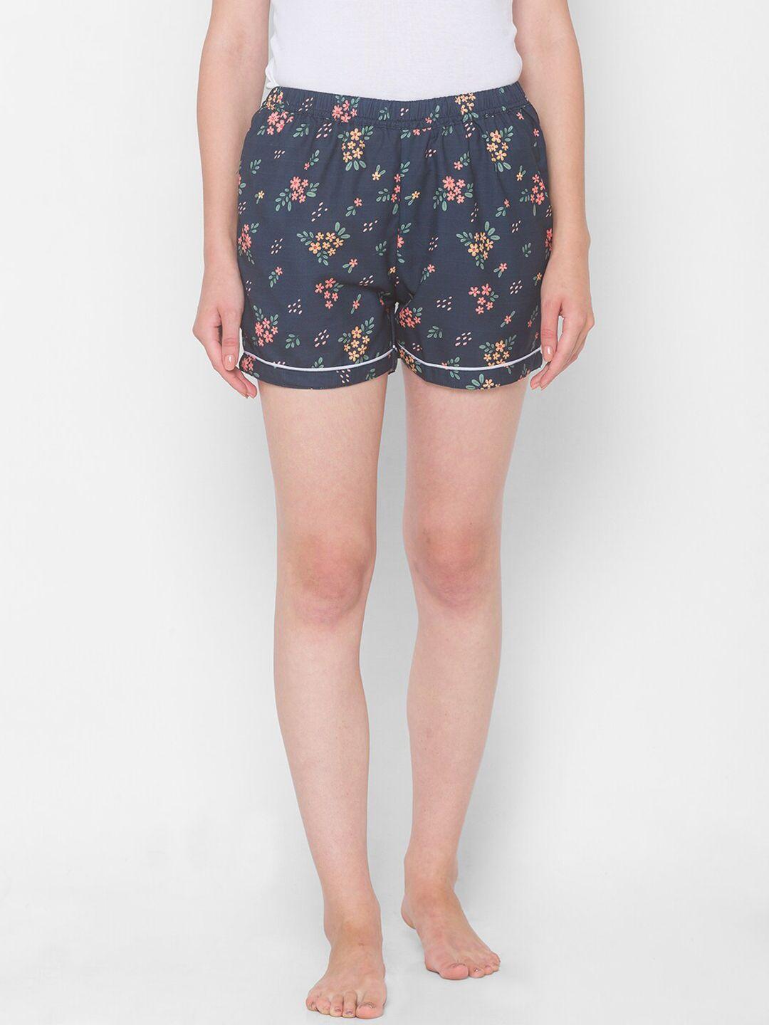 fashionrack women navy blue & pink printed lounge shorts