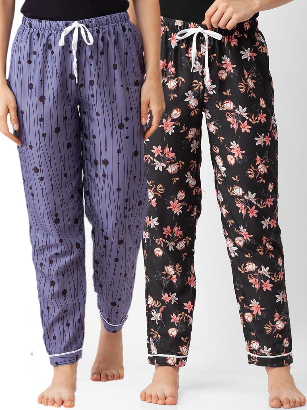 fashionrack women pack of 2 blue & black printed lounge pants