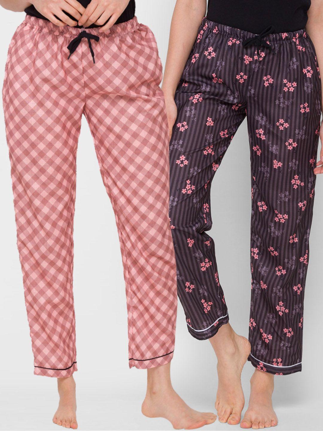 fashionrack women pack of 2 brown cotton printed pyjamas
