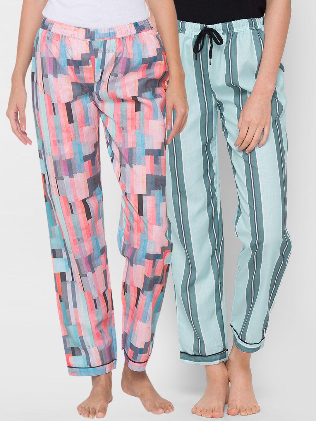 fashionrack women pack of 2 multicolored printed cotton lounge pants