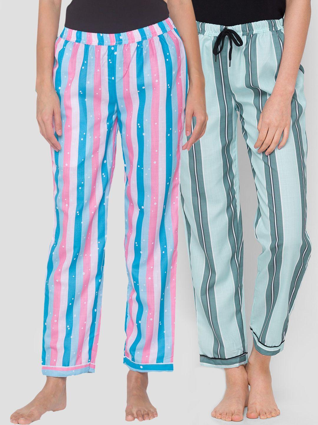 fashionrack women pack of 2 striped cotton lounge pants
