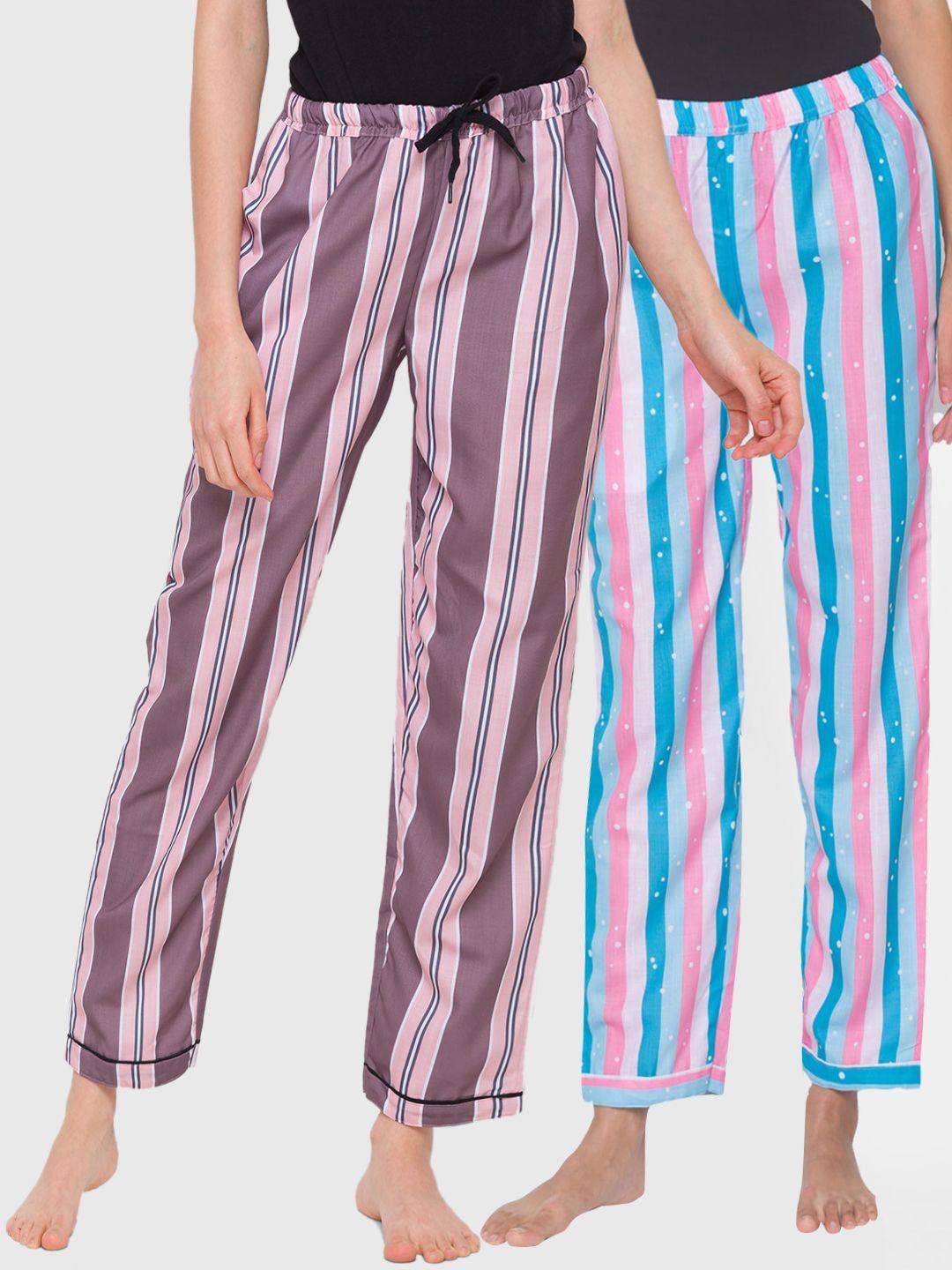 fashionrack women pack of 2 striped cotton lounge pants
