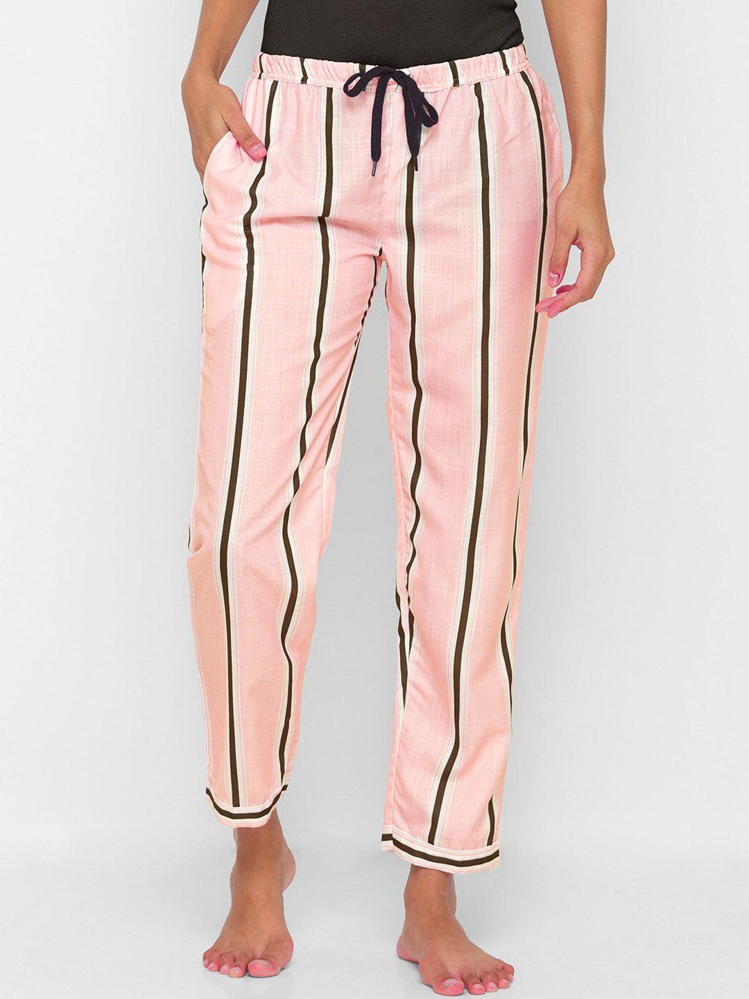 fashionrack women pink & black striped cotton lounge pants