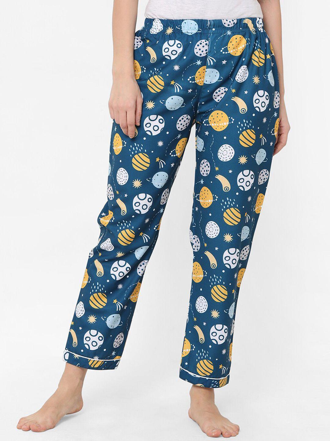 fashionrack women teal blue galaxy printed cotton lounge pants