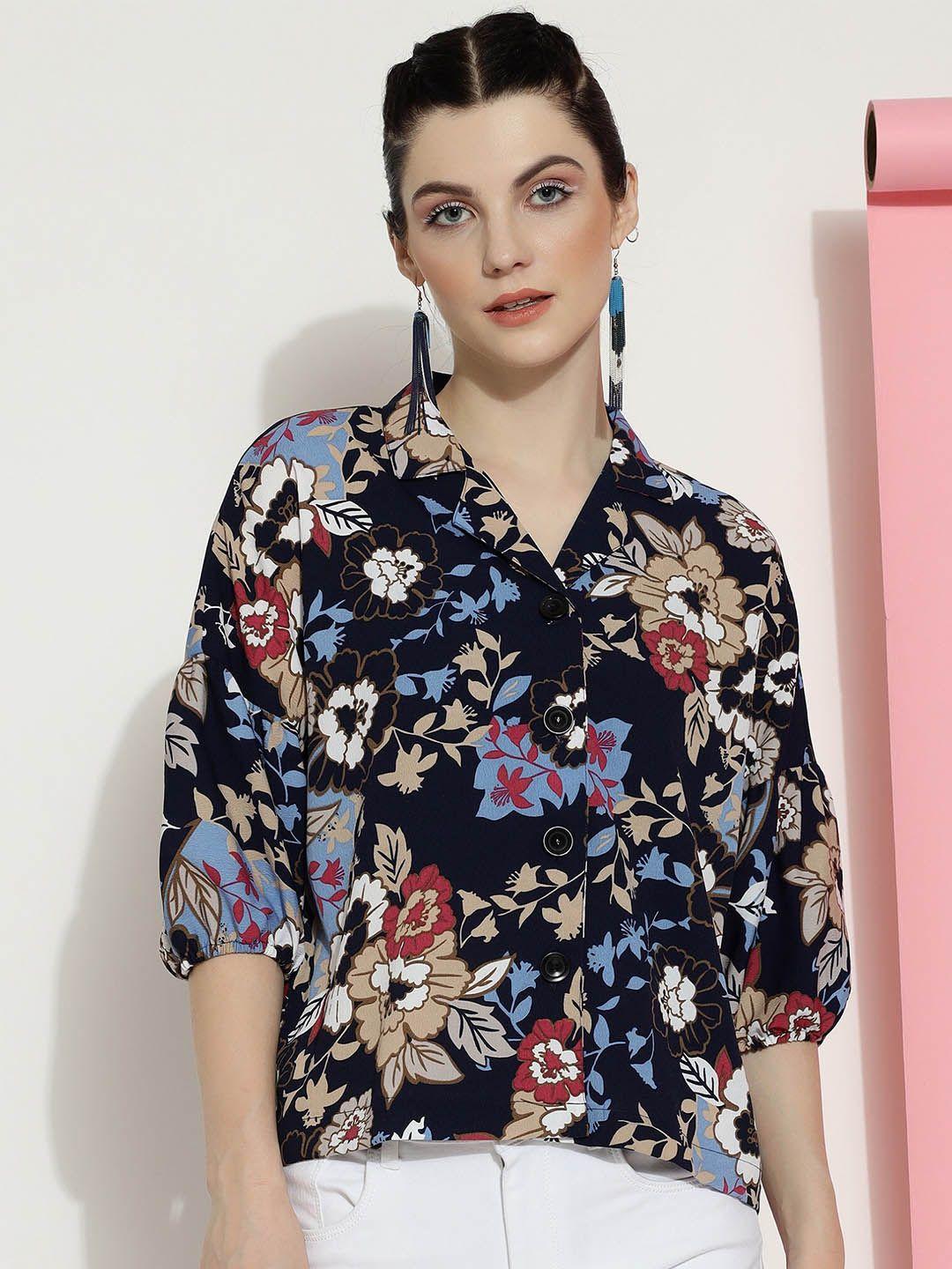 fashionseye floral printed puff sleeves shirt style top