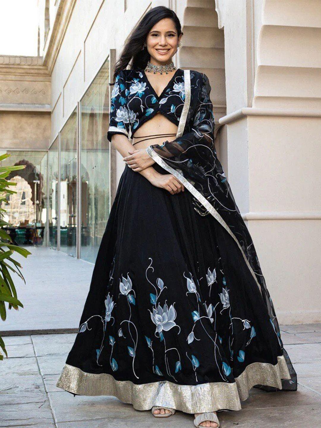 fashionuma printed semi-stitched lehenga & unstitched blouse with dupatta