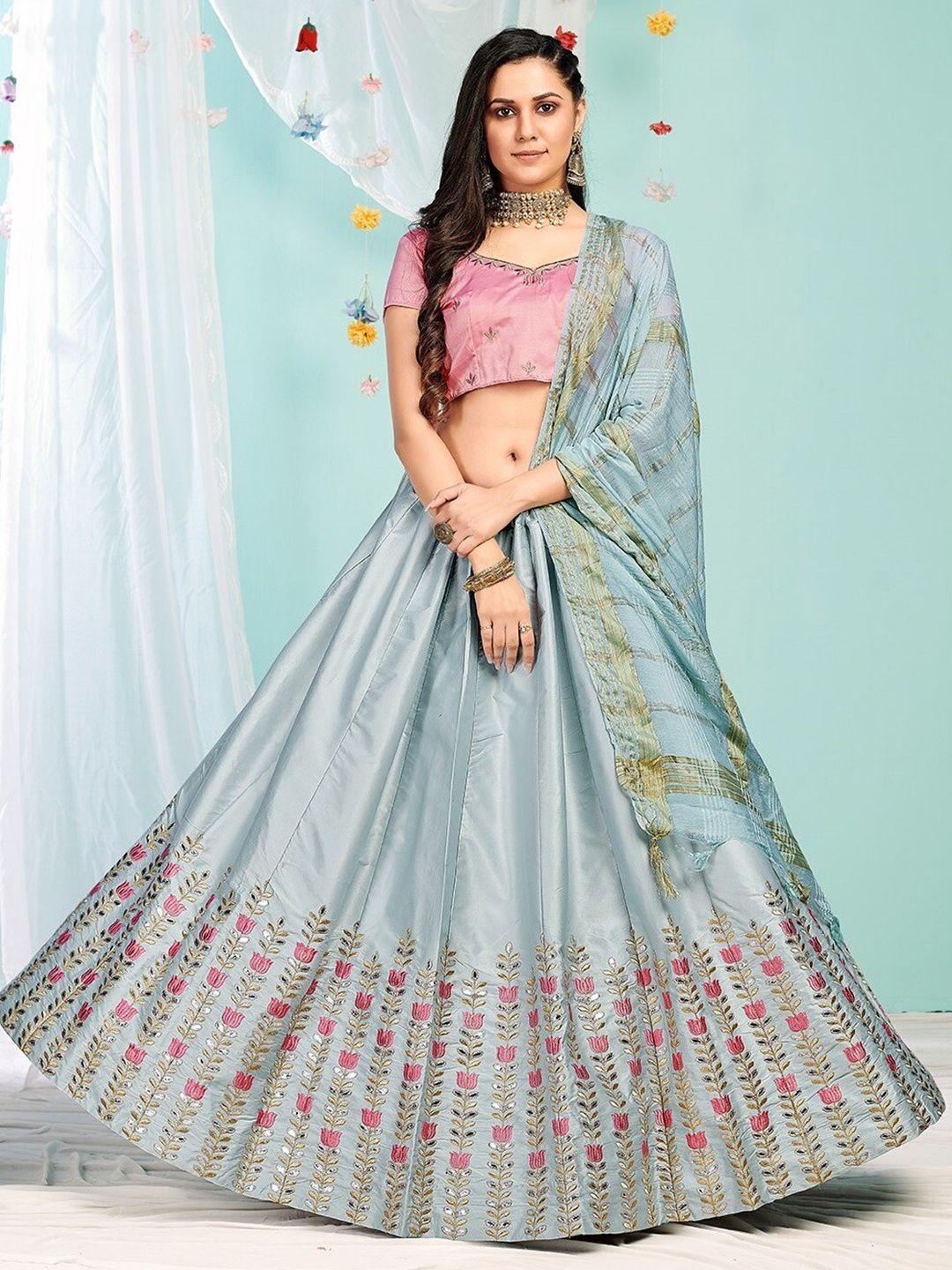 fashionuma embroidered thread work semi-stitched lehenga & unstitched blouse with dupatta