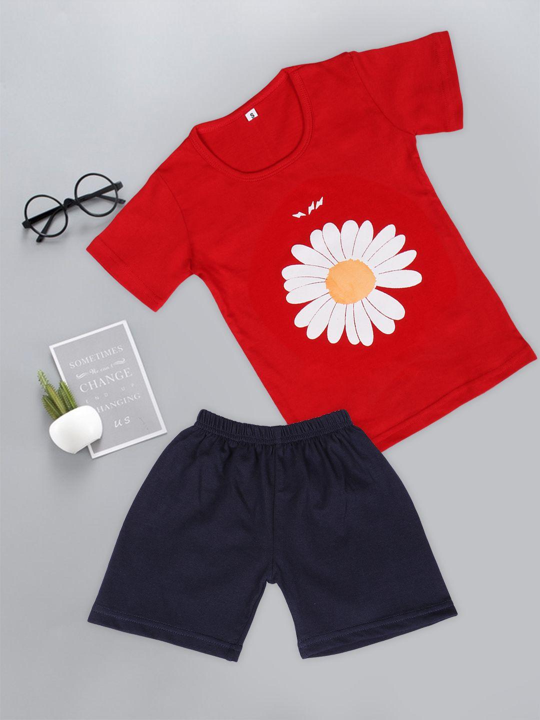 fashitale unisex kids red & navy blue printed t-shirt with shorts
