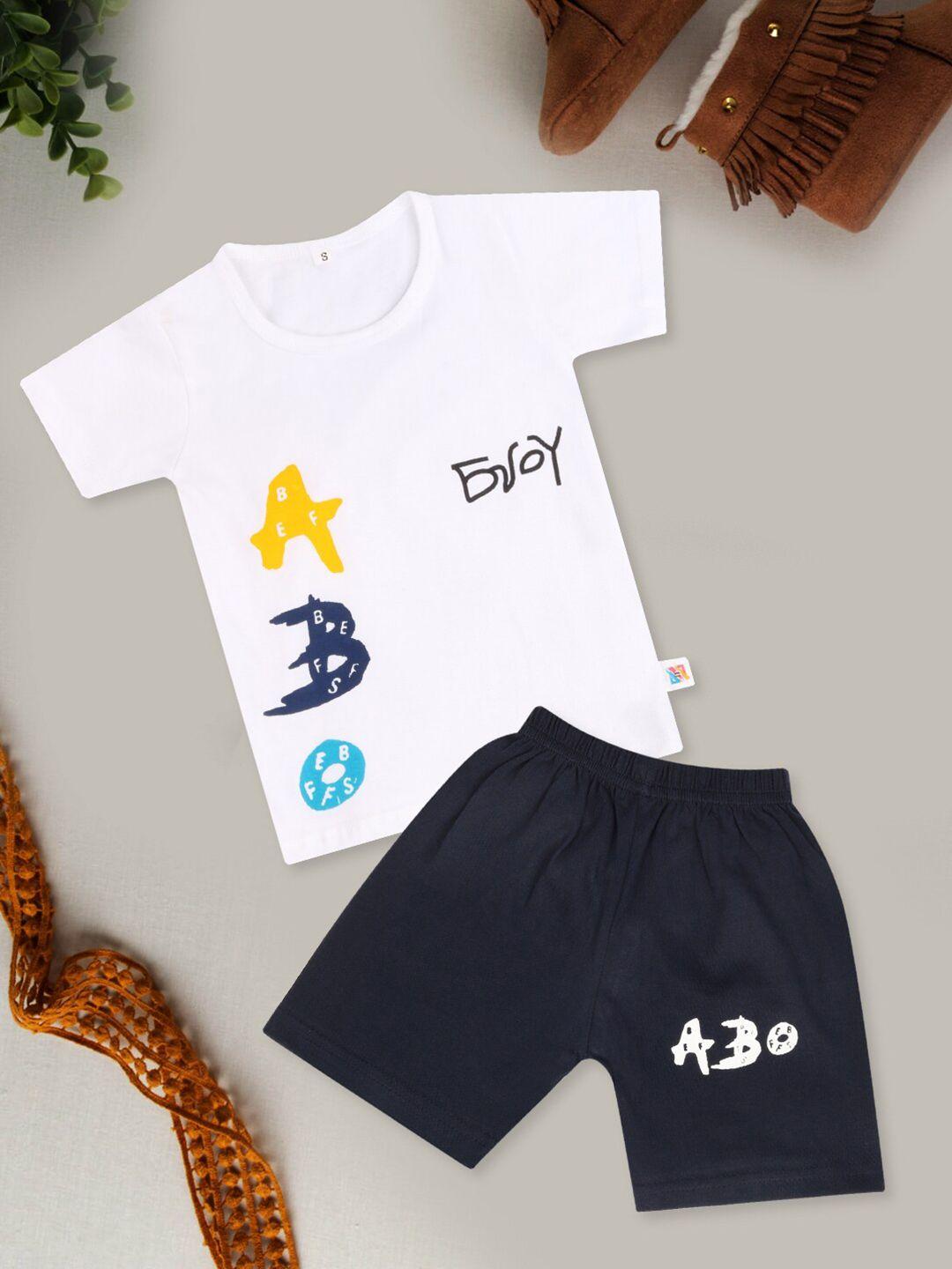 fashitale unisex kids white & navy blue printed t-shirt with shorts