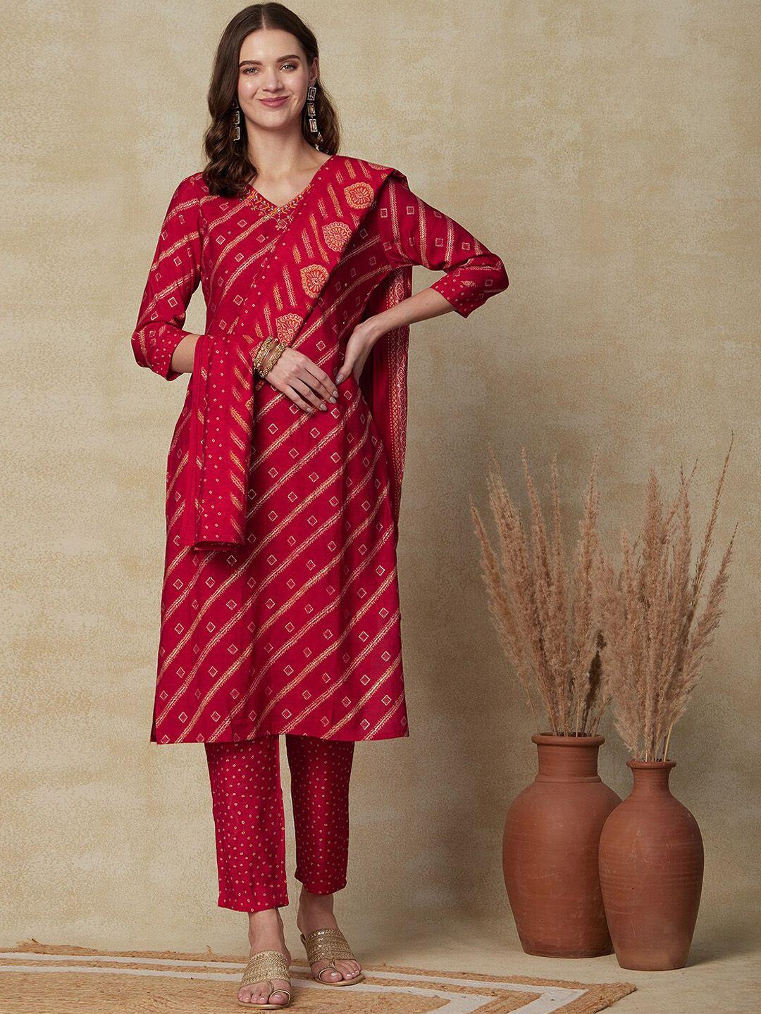 fashor ethnic motifs printed beads and stones kurta & trousers with dupatta