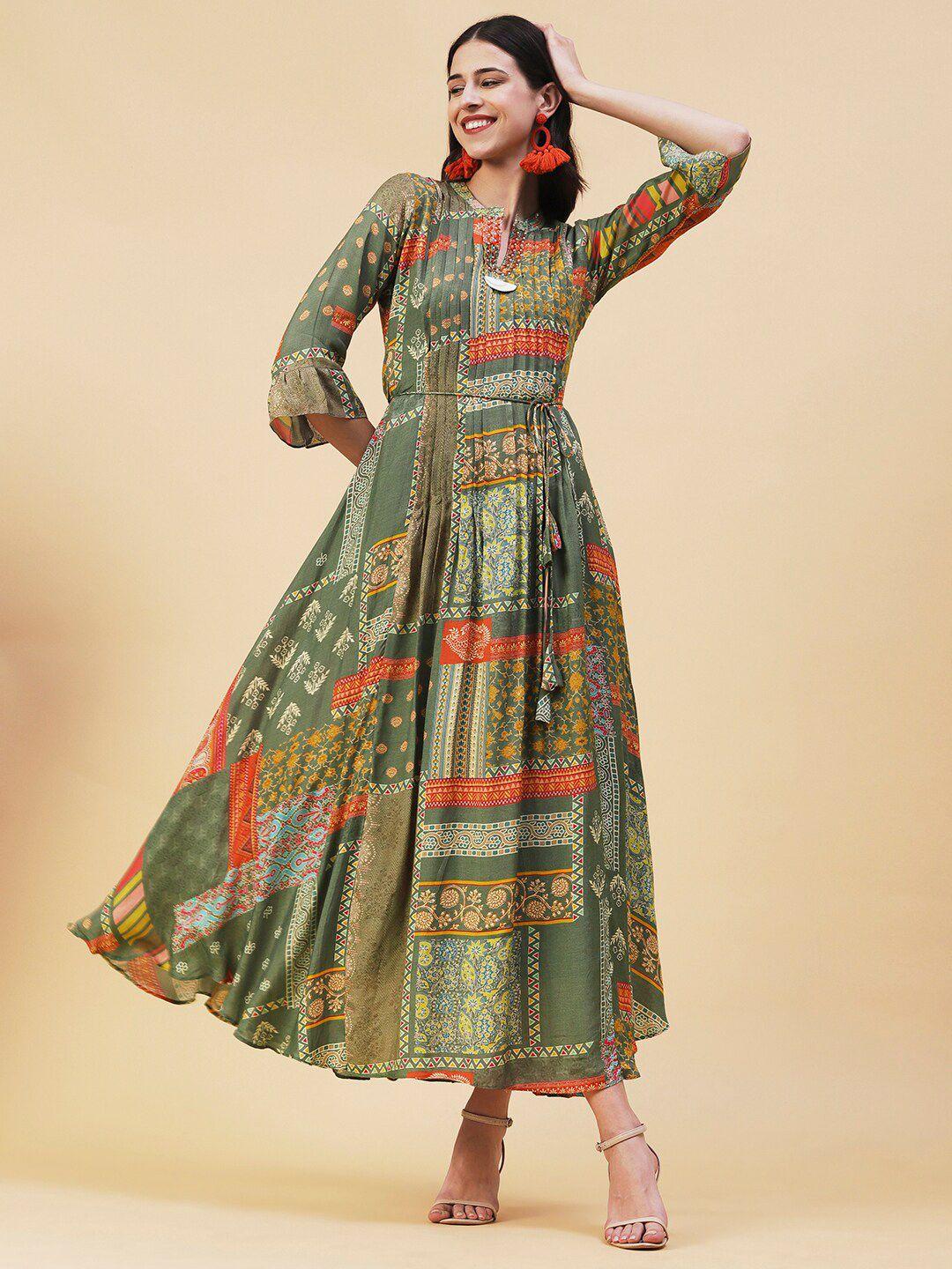 fashor ethnic motifs printed maxi dress