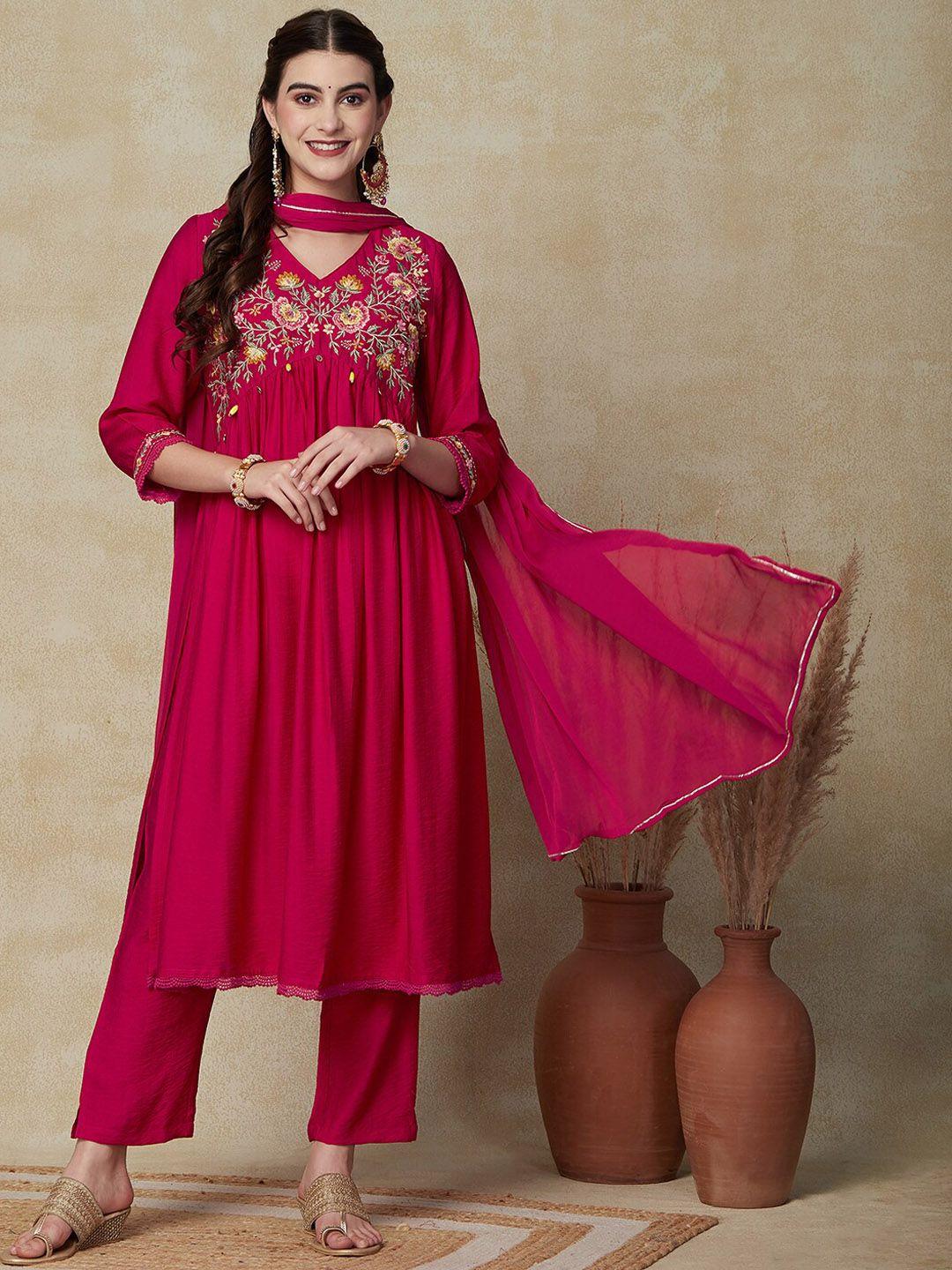 fashor floral embroidered beads and stones kurta & trousers with dupatta