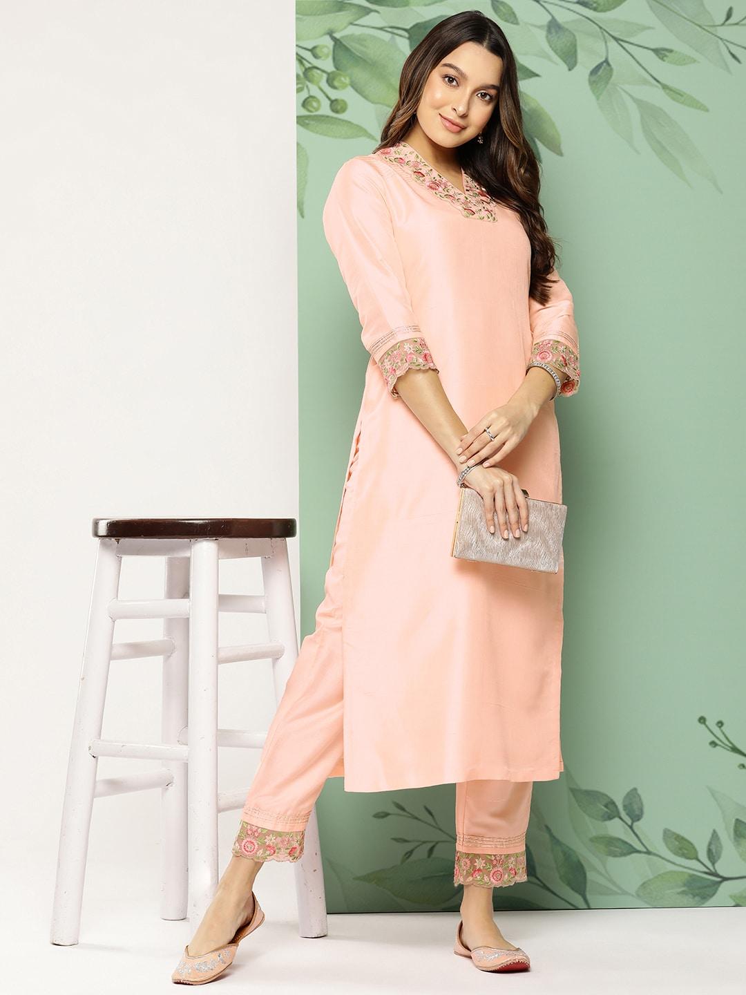 fashor floral embroidered kurta with trousers