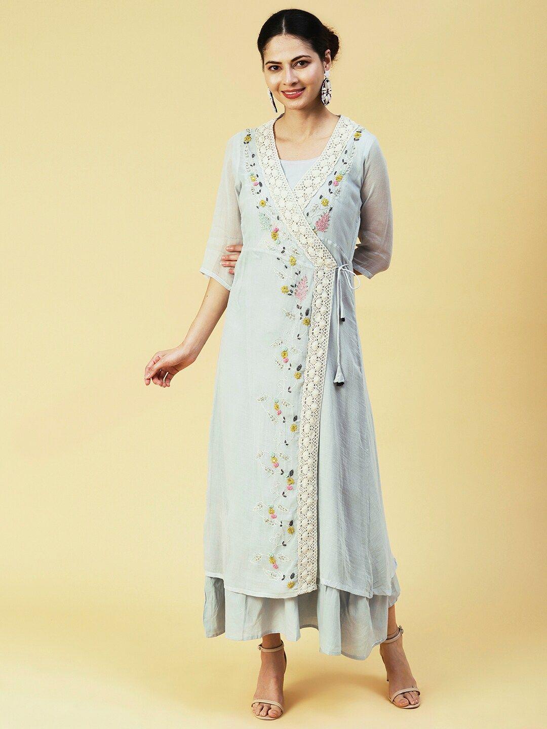 fashor floral embroidered maxi cotton dress