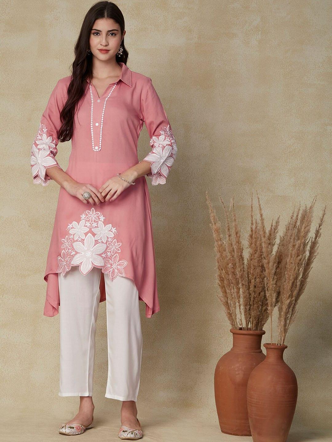 fashor floral embroidered regular kurta with trousers