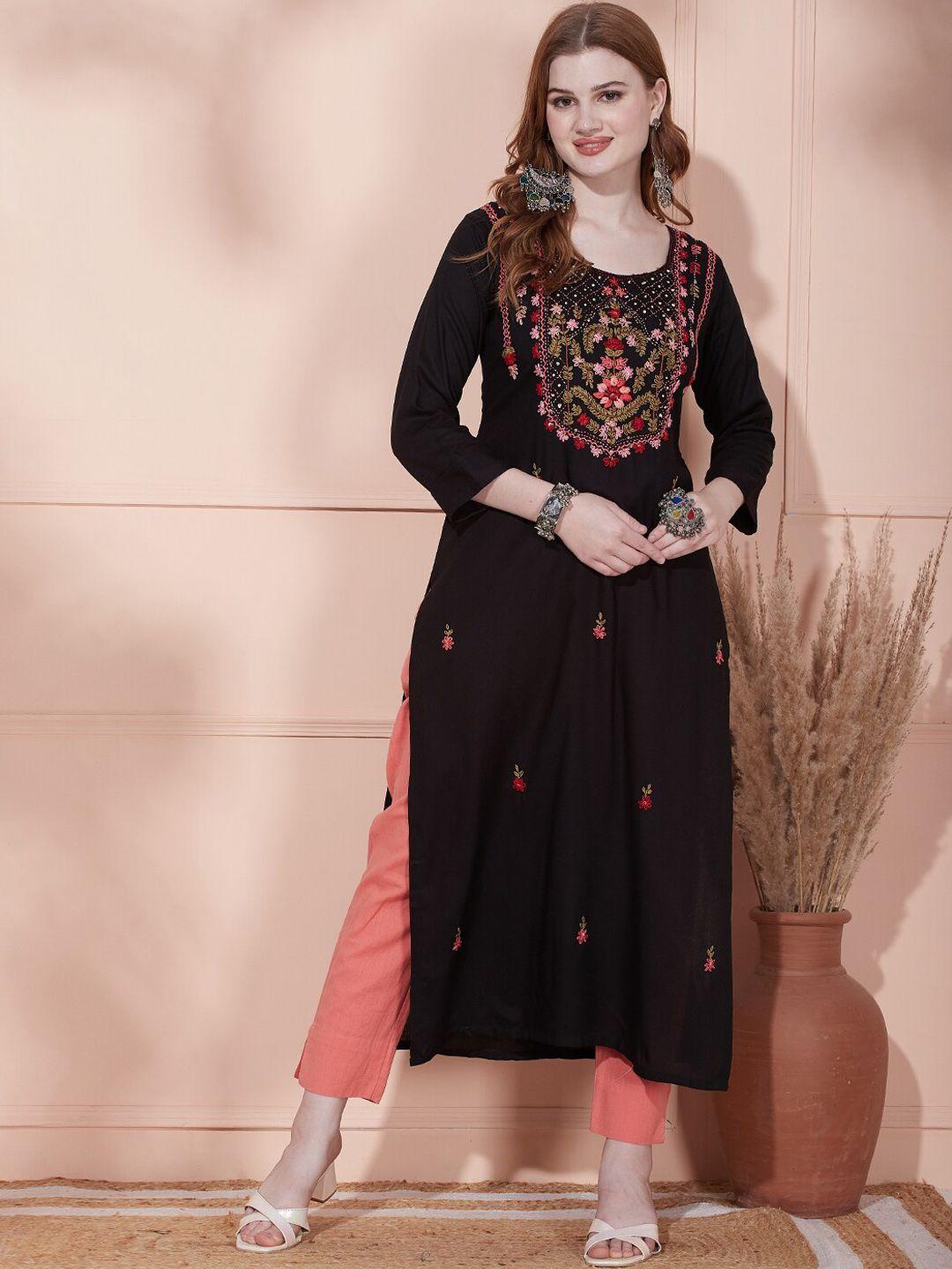 fashor floral embroidered sequined detailed straight kurta