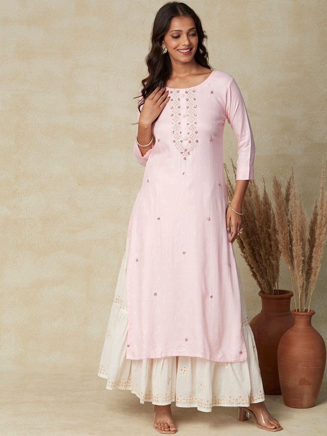 fashor floral embroidered sequinned straight kurta