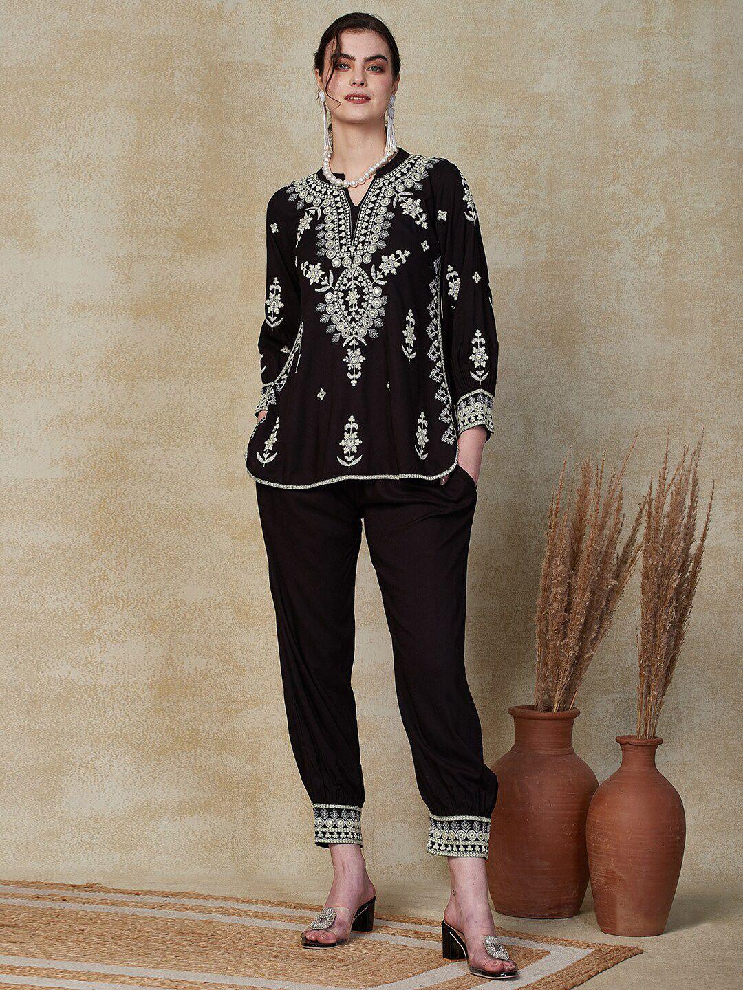 fashor floral embroidered tunic with trouser co-ords