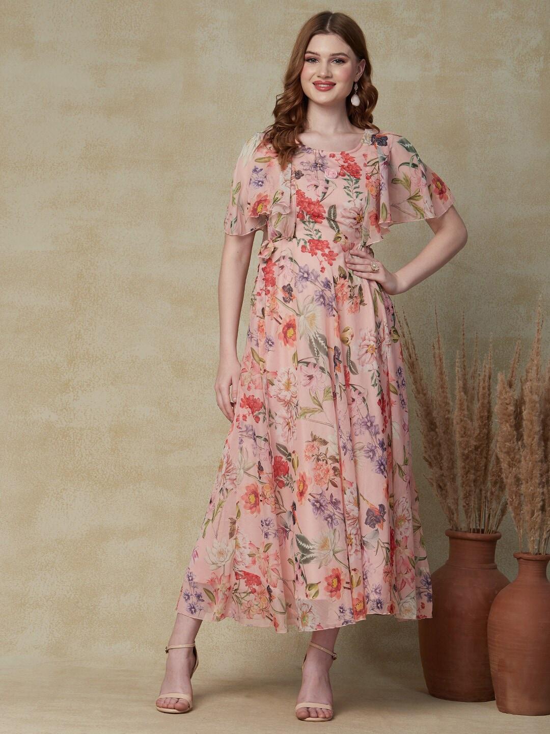 fashor floral printed flared sleeves maxi dress
