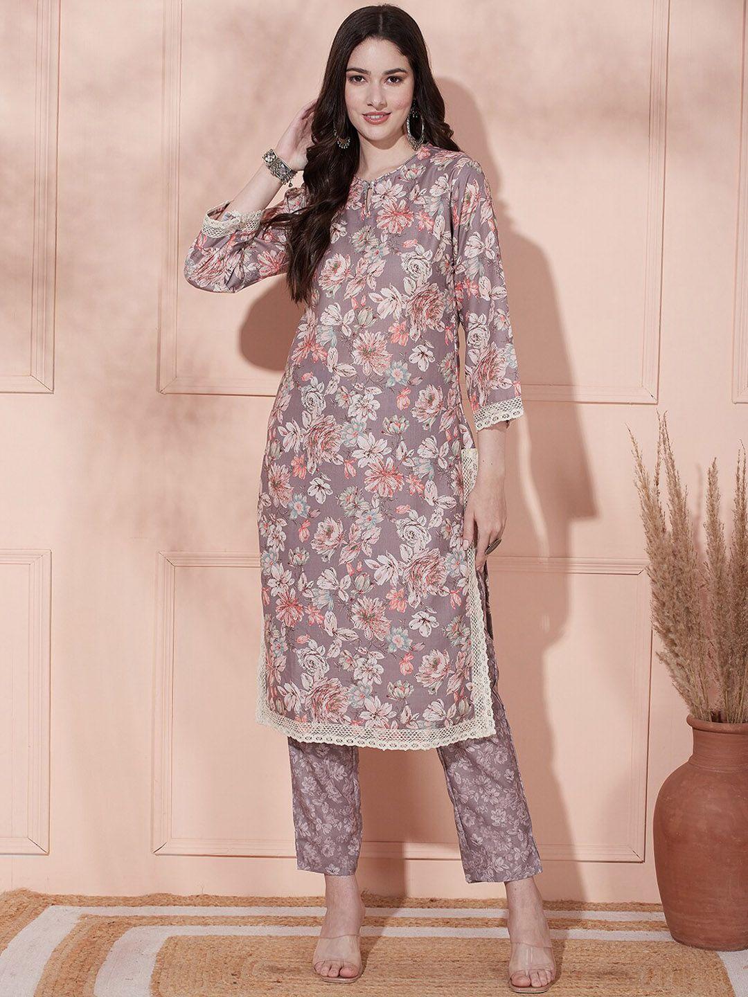 fashor floral printed straight kurta with trousers