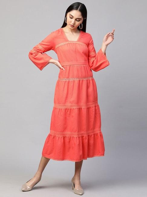 fashor peach cotton embroidered a-line dress dress
