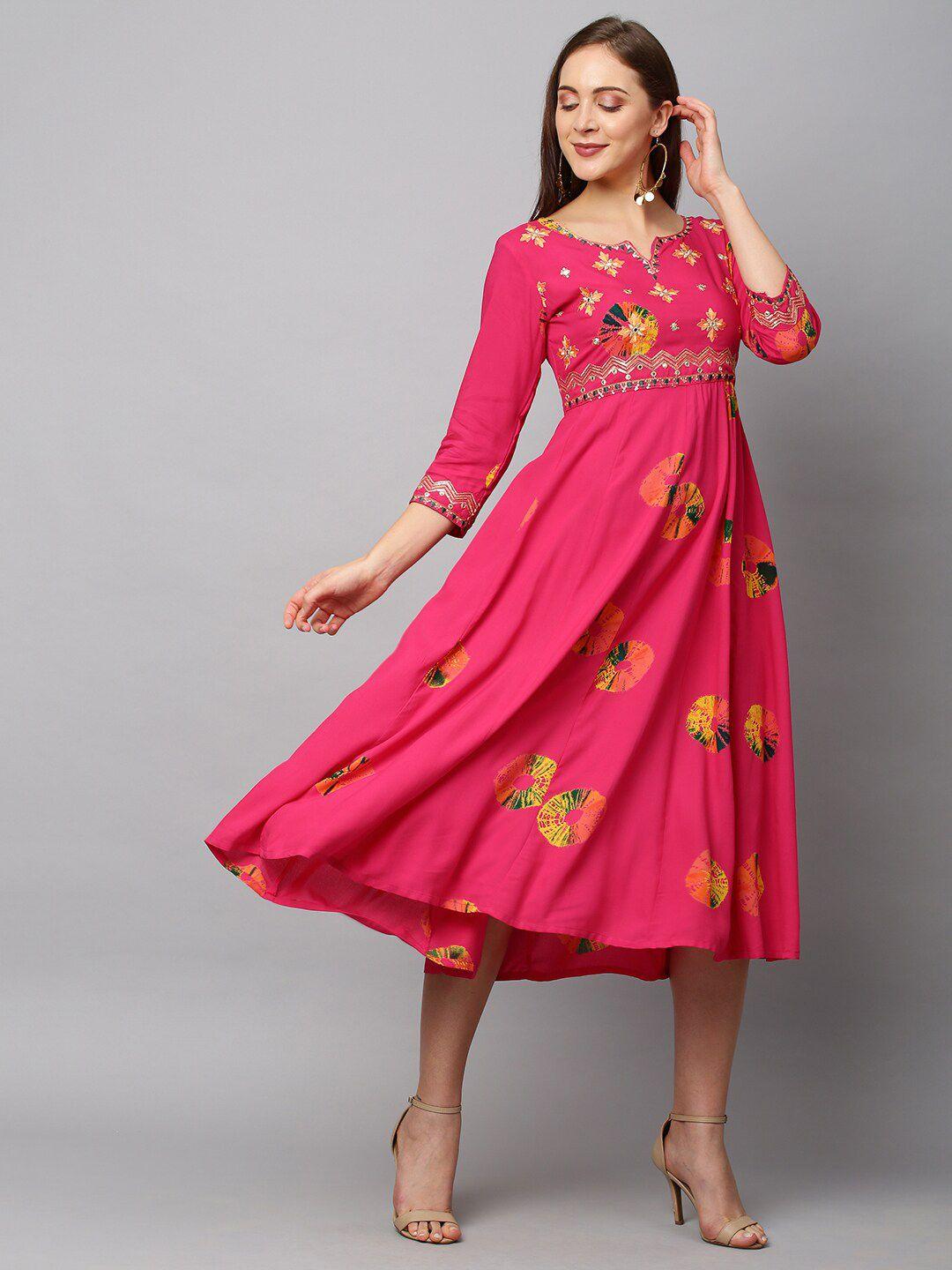 fashor pink ethnic motifs empire midi dress