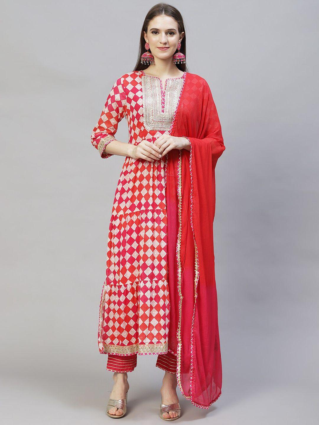 fashor women  embroidered panelled sequinned kurta with trousers & with dupatta