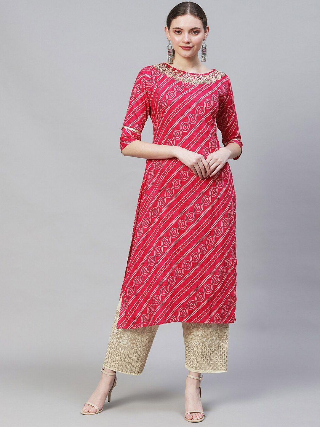 fashor women magenta bandhani printed kurta